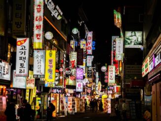 Evening in downtown Seoul.